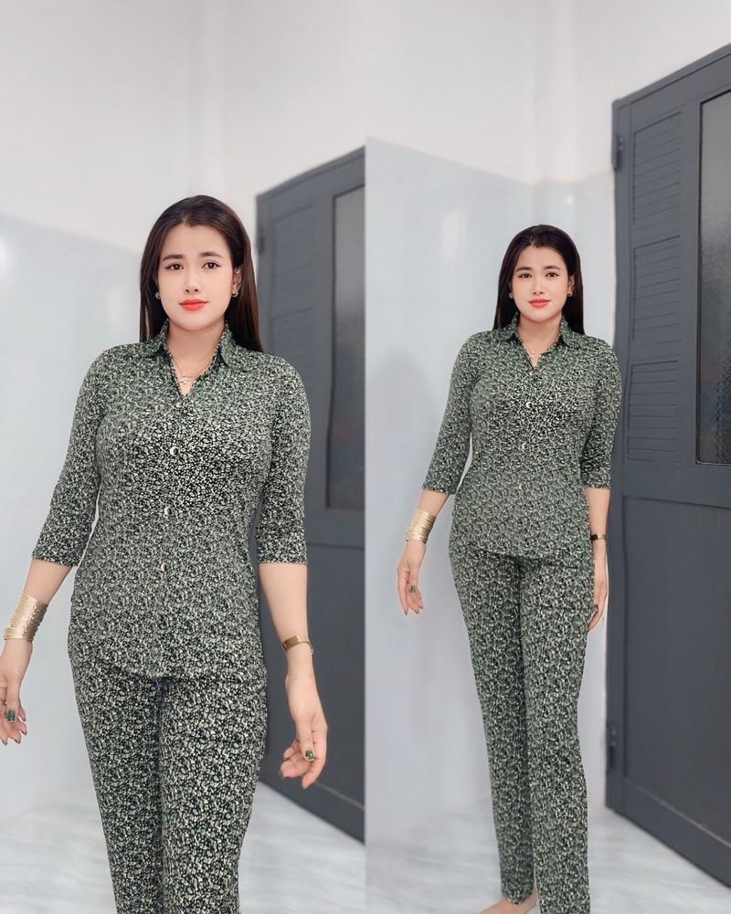 Product Introduction of Đồ Bộ Nữ Nút gài. cổ sơ mi  Tay lỡ nhẹ Vải thun aty mịn Quần dài size 40đến 75kg .đồ bộ Tâm Đan Nhung Áo.đồ bộ trung niên Vàng 41