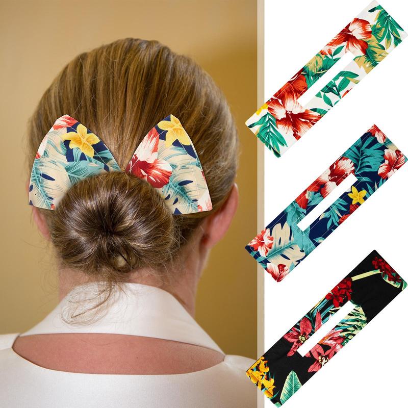 Floral Print Hair Bun Maker, 9 Counts/set Heatless Hair Bun Maker, Flexible Hair Twist Maker, Hair Styling Tool for Women Girls 5