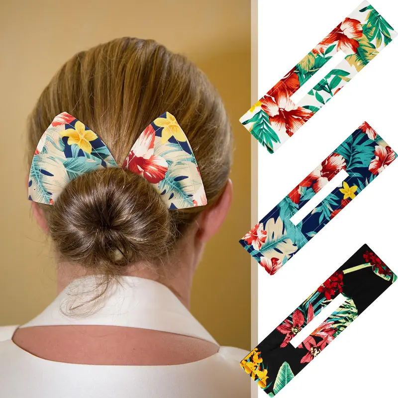 Floral Print Hair Bun Maker, 9 Counts/set Heatless Hair Bun Maker, Flexible Hair Twist Maker, Hair Styling Tool for Women Girls 5