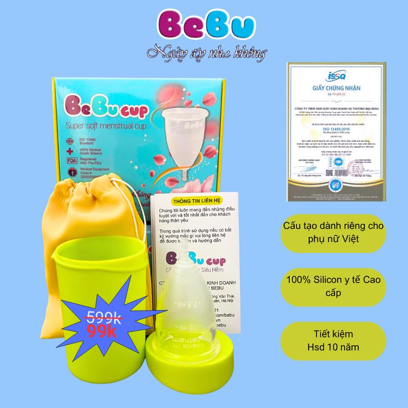 Cốc Nguyệt San BeBu Chính Hãng,100% Silicol Y Tế siêu mềm Silicon Nữ