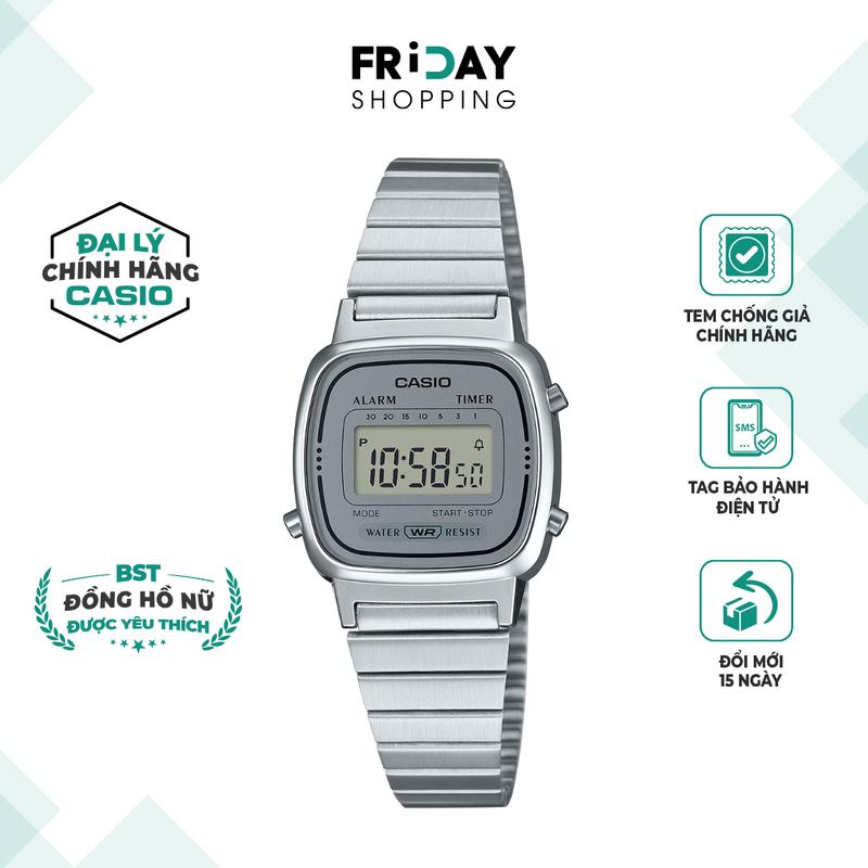 Đồng Hồ Nữ Điện Tử Casio Watch LA670WA-7DF Mặt Vuông Dây Kim Loại Đeo Tay Chính Hãng Chống Nước 3ATM