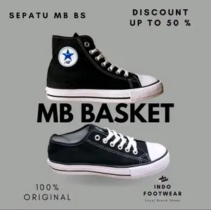 MB Basket Sepatu Pria Hitam Putih Canvas Outdoor Original 100% Dengan Foxing & Outsole Karet Size 31-43 Made In Indonesia Diskon Hingga 50 Persen