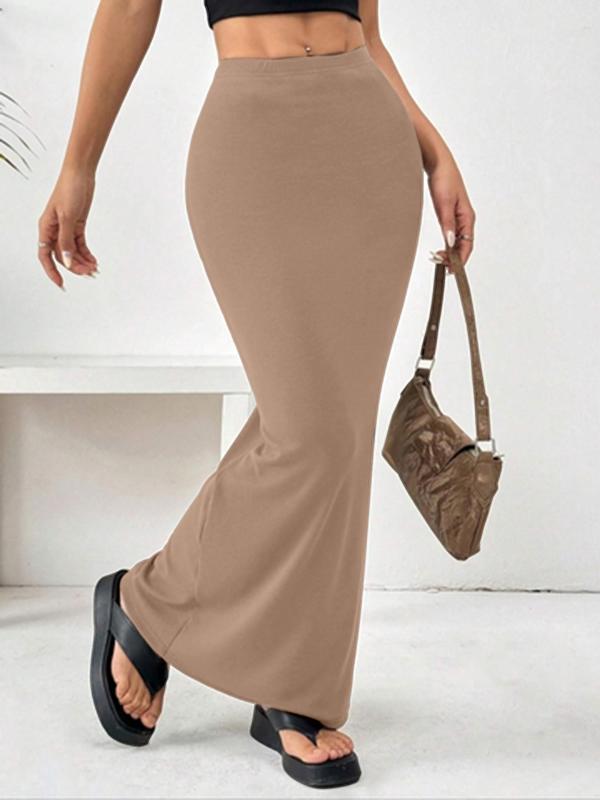 Women's Solid Elastic Waist Mermaid Skirt, Casual Fashion Long Skirt for Daily Wear, Ladies Bottoms for All Seasons 6