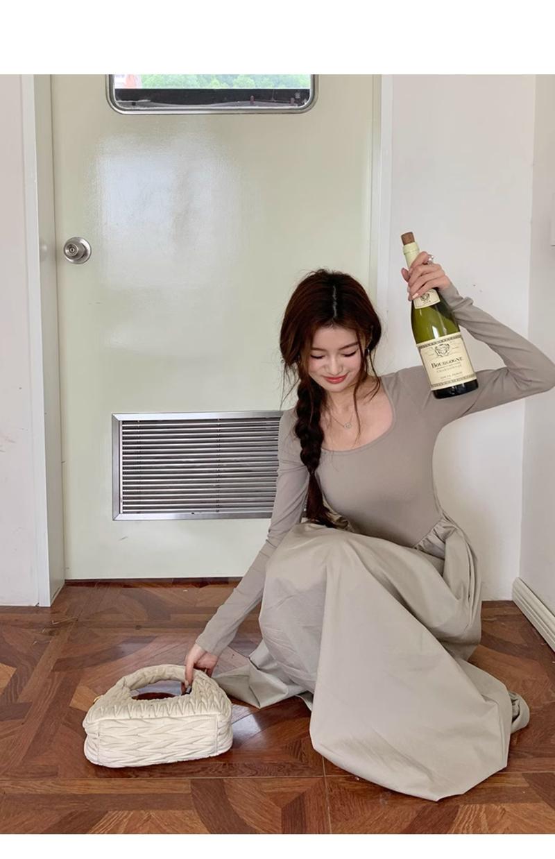 Product Introduction of French Hepburn style long sleeve square neck bottoms dress WOMEN'S autumn 2024 new high-grade elegant inner match long dress Casual Womenswear 17