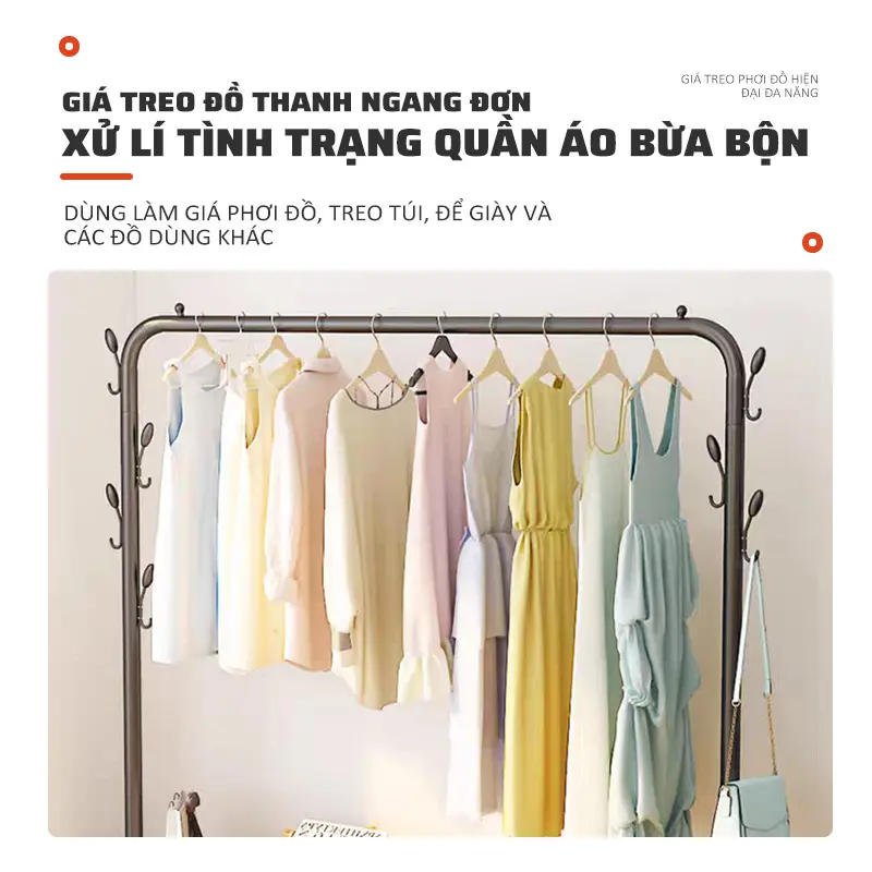 Giá treo quần áo khung kim loại nhập khẩu sơn tĩnh điện bền đẹp Giá treo đồ tích hợp để giày thông minh tiện lợi 3