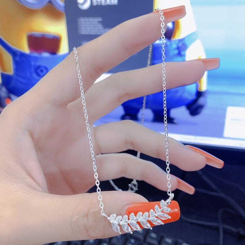 Dây chuyền bạc ta hình lá cho nữ siêu xinh _Bạc đẹp hải hạnh HHJ