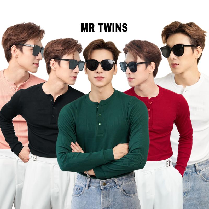 Áo Thun Nam Dài Tay Cổ Tròn Xẻ Trụ Vải Thun Tăm Gân Cao Cấp Form Body Thương Hiệu Mr Twins Menswear Top Màu Đen