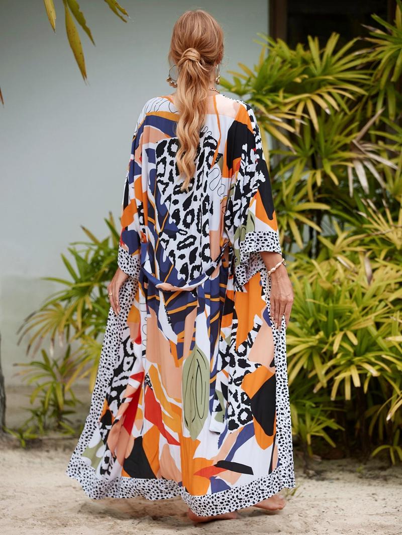 Product Introduction of Women's Boho Plants Print Kimono Sleeve Belted Kimono Coat, Summer Clothes Women, All Over Print Long Sleeve Cover Up for Women, Ladies Clothes for Summer Beach Vacation, Clothing 15