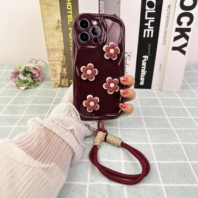 Product Introduction of 3D Flower Pattern Phone Case with Lanyard, Decorative Phone Protector Cover, Phone Accessories Compatible with iPhone 16 15 14 13 12 11 XS Max Series 0