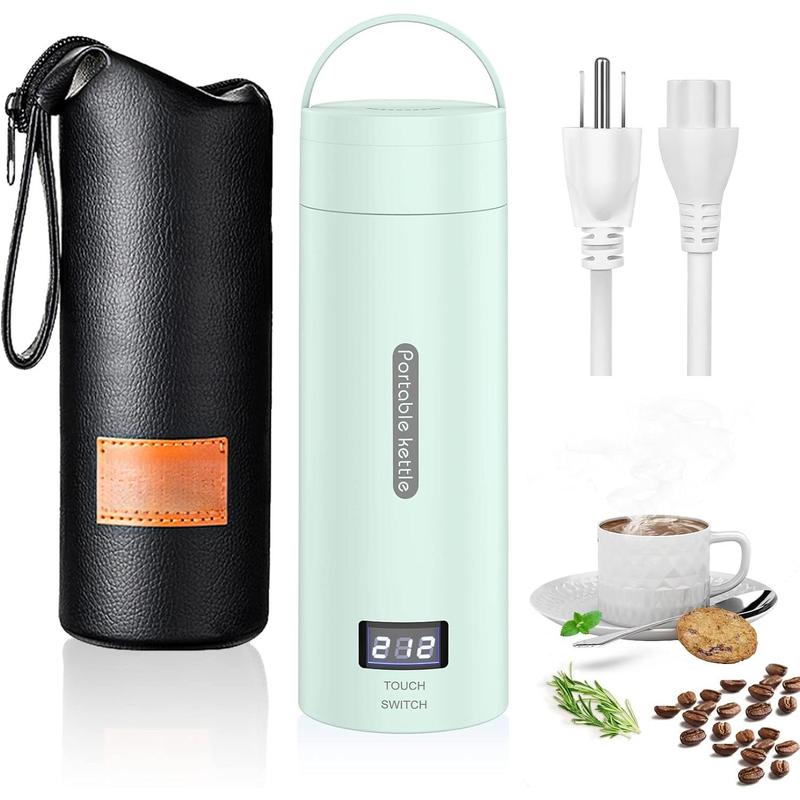 TikTok Shop Electric Kettle for Travel Portable Small Coffee Hot Water Boiler Mini Stainless Steel Water Kettle With 1 Cup Sleeve 4 Temperature Control Auto Shut Off Boil Dry Protection Green