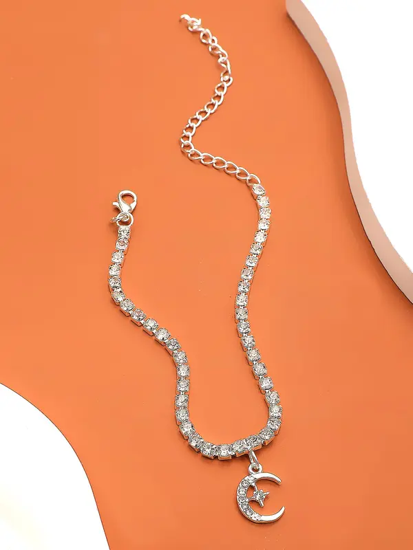 Rhinestone Star & Moon Charm Beads Anklet, Gifts for Her, Pendants, Fashionable Jewelry for Women & Girls for Party, Daily Clothing Decor, Trendy All-match & Exquisite Jewelry for Birthday Gift 8