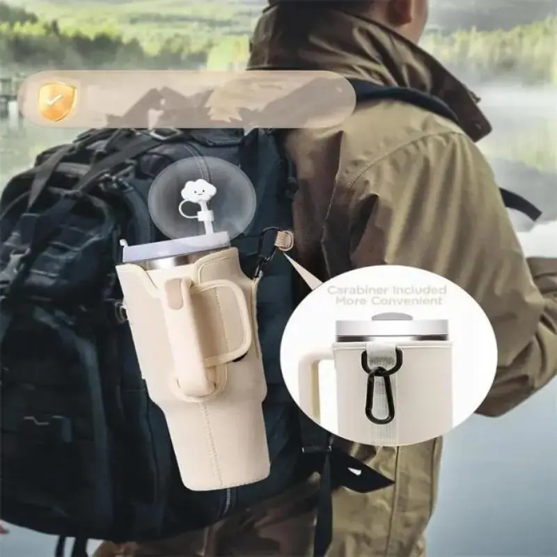 Portable Water Bottle Holder, 1 Count Water Bottle Carrier Bag with Carabiner & Strap, Summer Water Bottle Holder for Outdoor Sports 2