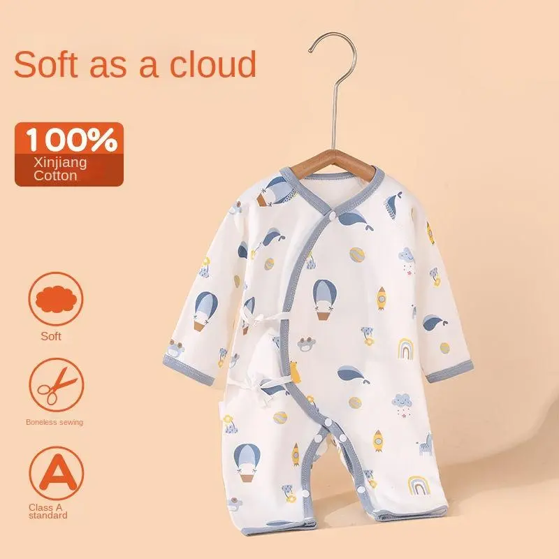 Newborn Clothes Baby Romper Thin Spring and Autumn Pure Cotton Long Sleeve Baby Pajamas