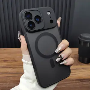 Casing Premium Luxury Matte magnetic wireless charging anti-fingerprint hard phone case For iPhone 15 14 13 12 11 16 17 Pro Max 16plus Case black merah muda Shockproof Cover