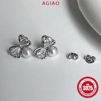 Gambar AGIAO 5A Zircon Bow Pearl Stud Earrings Wanita Kecil Lucu Indah Premium Earrings - anting pejantan dari A.GIAO.ID Kab. Gresik 5 Tokopedia