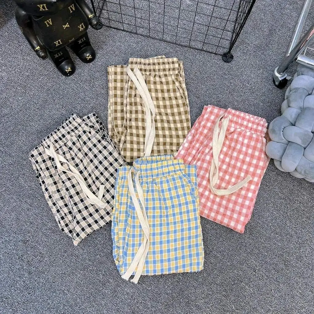 Quần Kẻ Caro Nữ Dáng Suông - kẻ nhí gam màu pastel nhẹ nhàng xinh xắn. Nhung Kem Pants Tim Women