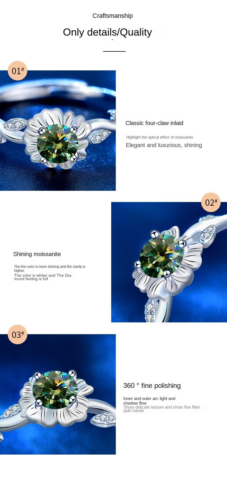 925 Sterling Silver Sunflower Ring with Green Moissanite1