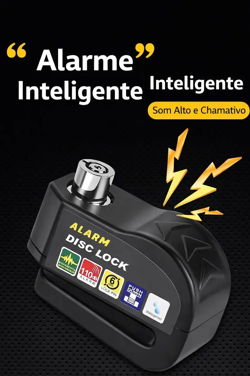 Trava de Disco em Liga de Alumínio Com Alarme 110dB Antifurto para Moto/Bike à Prova dÁgua Universal Trava de Disco em Liga de Alumínio Com Alarme 110dB Antifurto para Moto/Bike à Prova dÁgua Universal