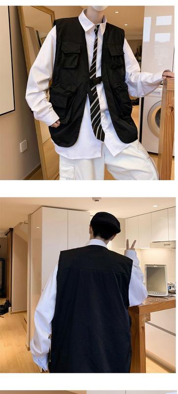 Product Introduction of Spring and Autumn Ins Mechanical Style Work Vest Vest Man Loose Hong Kong Style Fashion Brand All-Matching Multi-Pocket Sleeveless Jacket 6
