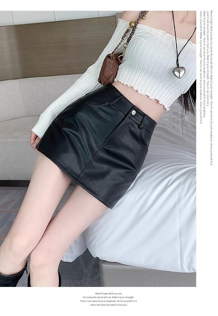 Product Introduction of 2025 Black PU Leather Skirt Skirt Women's New High Waist Versatile A- line Sheath Skirt Pantskirt 7
