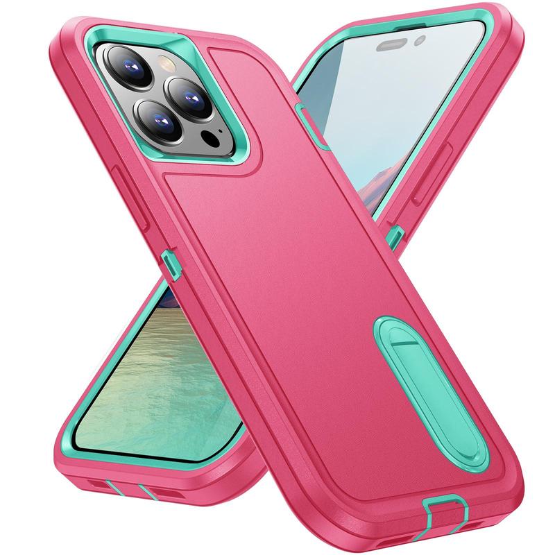 Shockproof Phone Case with Stand, Anti-slip & Anti-drop Phone Protective Cover, Phone Accessories Compatible with iPhone 16ProMax 15 14Plus 13pro 12 11Pro Max 3