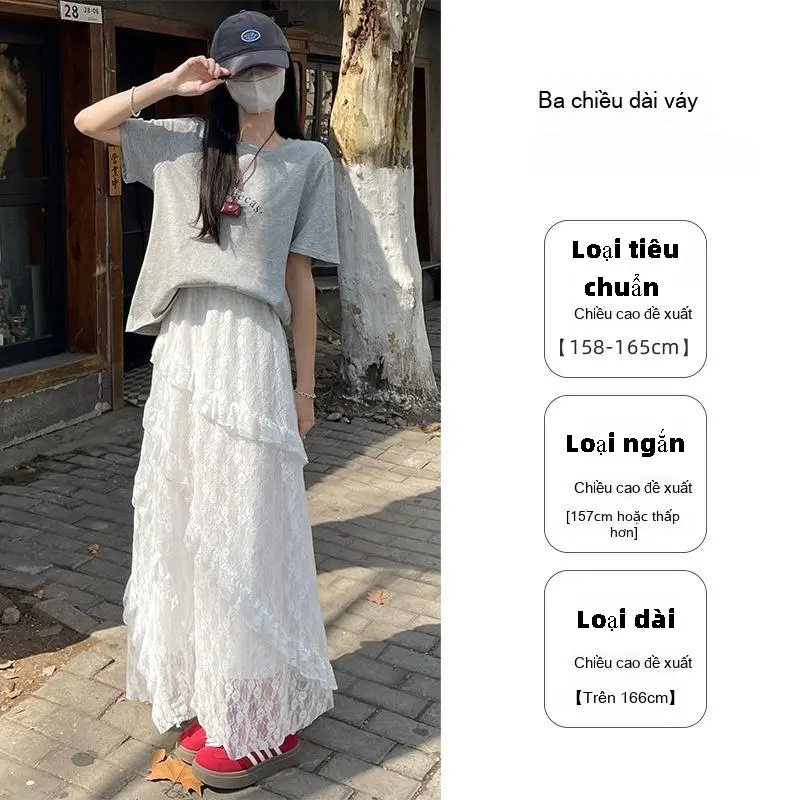 Chân Váy Midi, Dành Cho Nữ, Chữ A, Có Chi Tiết Ren, Màu Trắng, Quần Váy Chân Ren 3