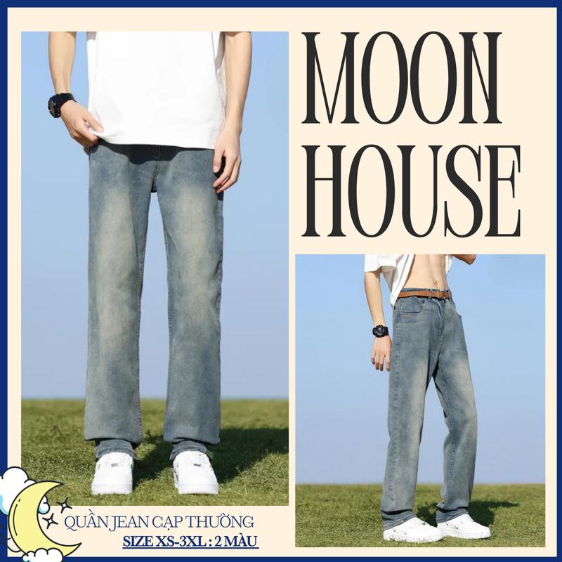 Quần jean ống suông MOON HOUSE 117 Wash Xanh thoải mái năng động cá tính hách dáng tốt Menswear Pants Có Túi 0