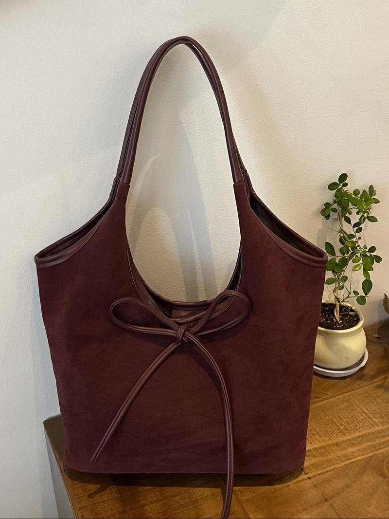 Product Introduction of Women's Elegant Bow Decorated Shoulder Bag, Fashionable Solid Color Large Capacity Bag for Daily Used, Casual Trendy Commuting Bag 3