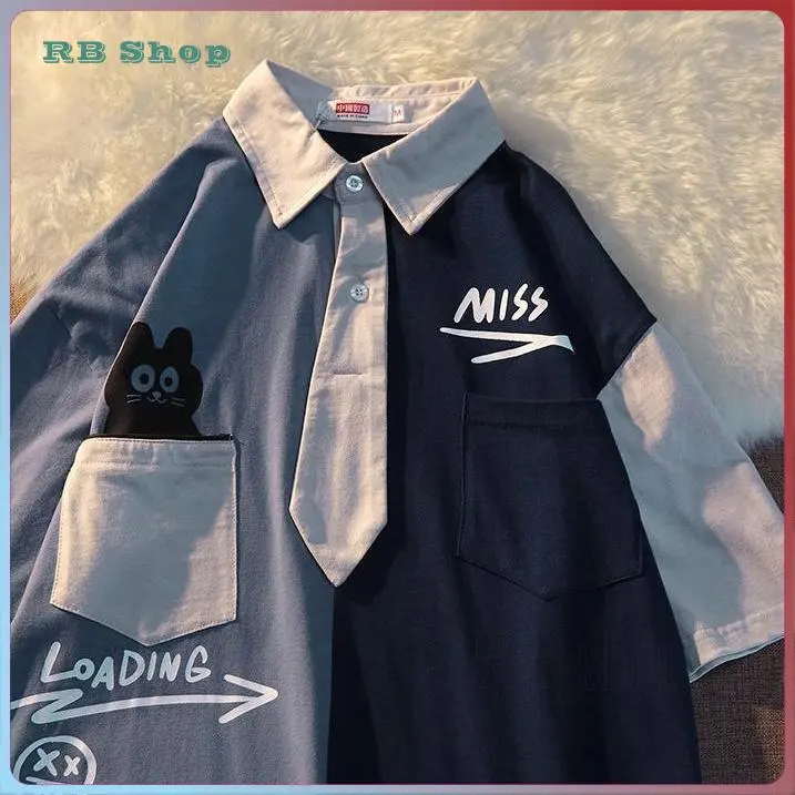 áo sơ mi tay ngắn nam Áo Polo Khối Màu Cho Nam, Áo Thun Ngắn Tay, Phong Cách Preppy, Nửa Tay, Giấu Bụng, Dáng Rộng, Đơn Giản, Đa Năng, Thời Trang, Hợp Thời Trang