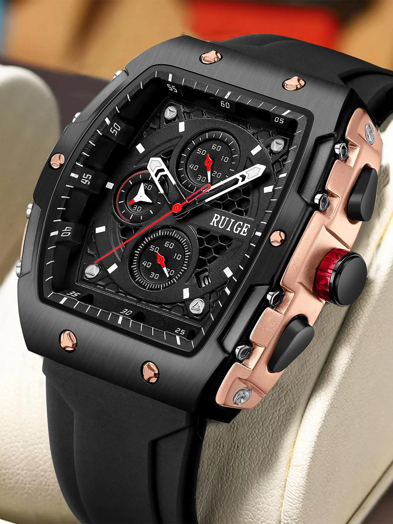Men's Sportive Digital Quartz Watch, Fashionable Square Dial Digital Watch with Silicone Strap, Trendy Watch for Daily Life, Gifts with Box