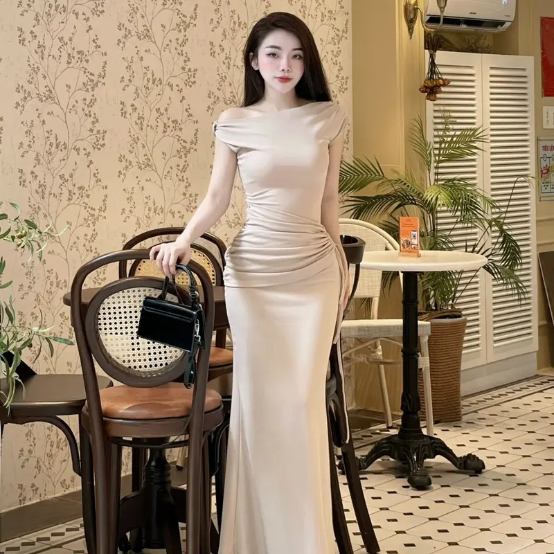 (SIMI HOUSE) VÁY BODY XOẮN VAI NHÚN CỘT EO / Đầm body  Thun đi tiệc xoắn vai nhíu eo  Women Dress 2