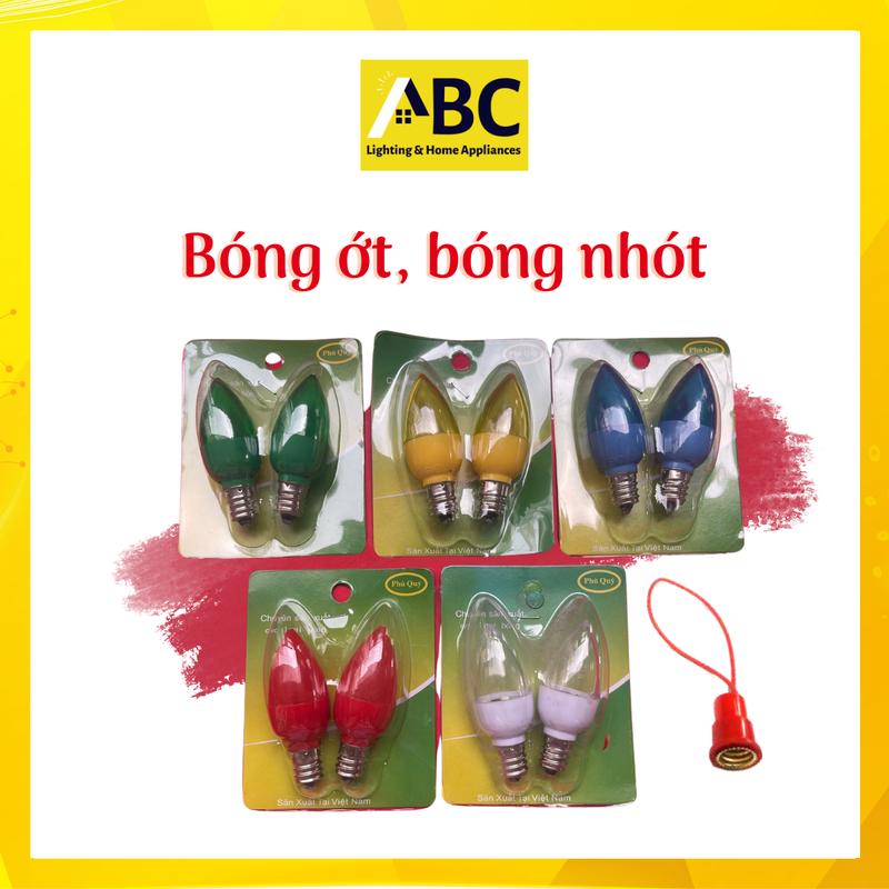 Vỉ 2 bóng ớt, bóng nhót led Phú Qúy màu xanh, đỏ, vàng, trắng đèn