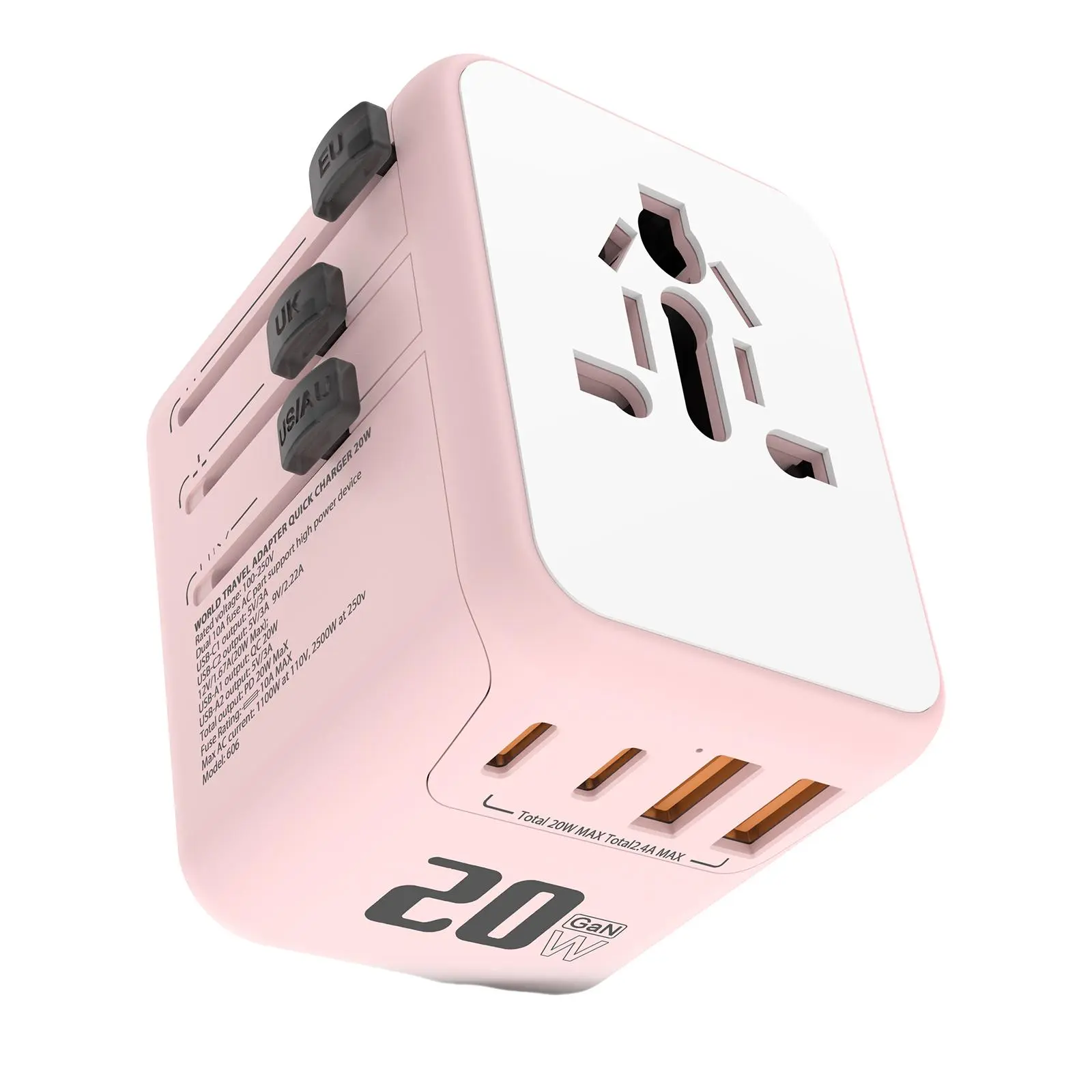 Universal Travel Adapter, 1 Count PD & QC 2 USB C 2 USB A Lightweight International Power Adapter, 20W Multi-Port Plug Adapter for Smartphone, Gifts For Boyfriend