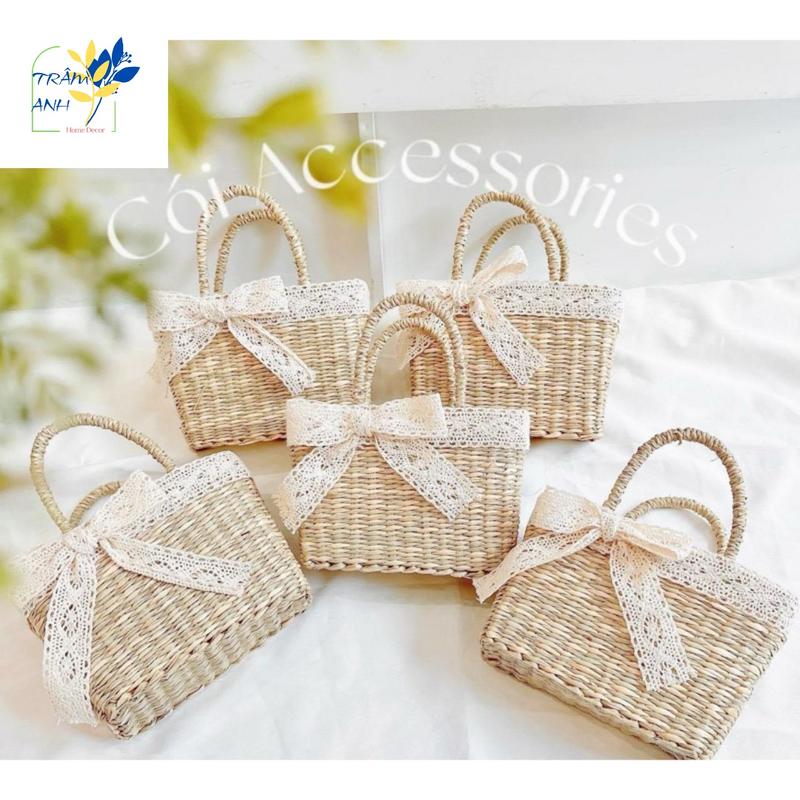 Túi Xách Cói Đính Hoa Siêu Đẹp - Túi Lục Bình Mini Vintage Siêu Xinh Chụp Ảnh, Dã Ngoại, Đi Biển, Trang Trí 2
