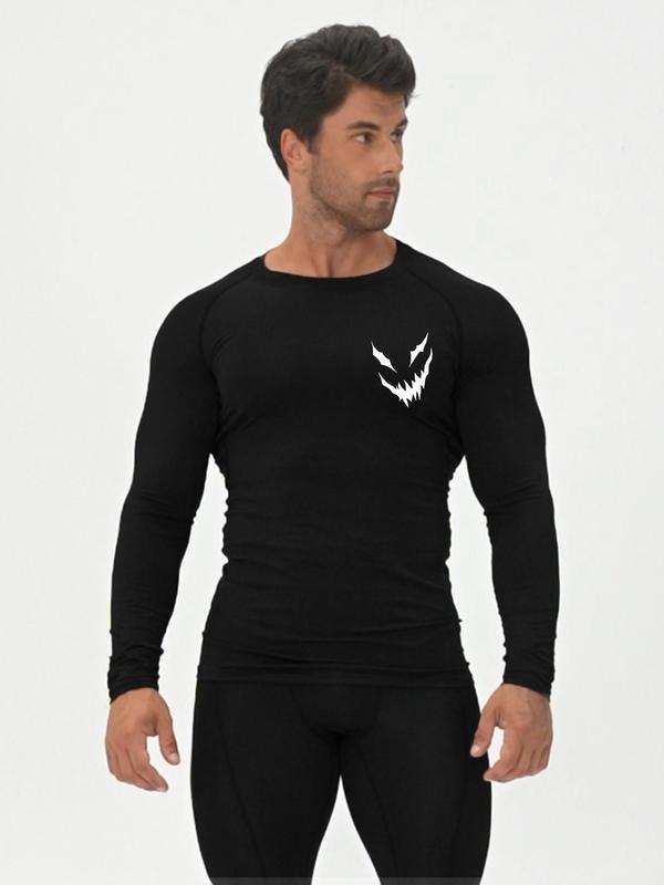 Men's Tight Graphic Raglan Sleeve Tee, Street Fashion Casual Soft Comfy Round Neck Long Sleeve T-shirt for Spring & Fall, Men's Top for Outdoor Workout Running 8