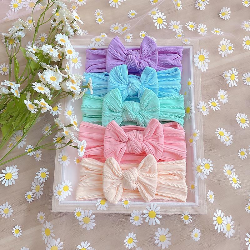 Product Introduction of Solid Color Soft Nylon Elastic Baby Headband Bows Knotted Newborn Baby Girl Headbands Hair Accessories Girls Haarband 24