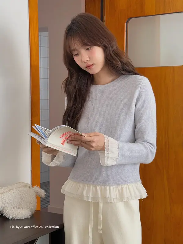 Áo cổ tròn vạt bèo tay tơ 2 lớp điệu đà 10 màu peonyb - Áo giữ nhiệt thun tăm dáng ôm body nữ tính bánh bèo hotgirl top women phong cách hàn quốc đẹp 6