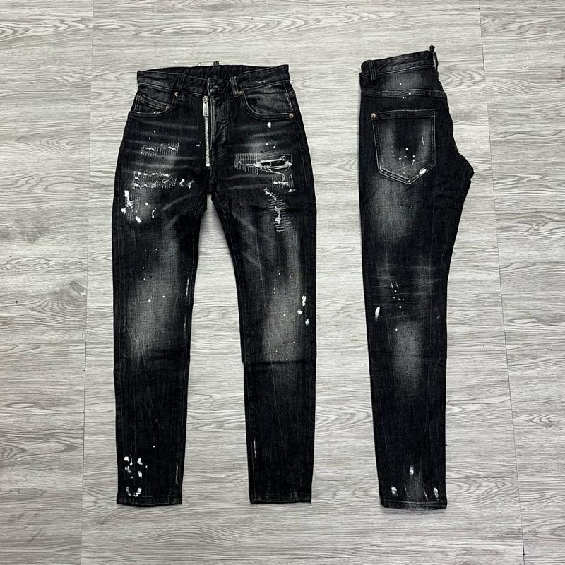 QUẦN JEAN NAM MÃ D2-41 ĐEN XÁM KHOÁ LỆCH VẨY SƠN 4 CÚC , BÒ DÀI CAO CẤP , CO DÃN , PHOM ÔM CHÂN D-S-Q , Có Túi