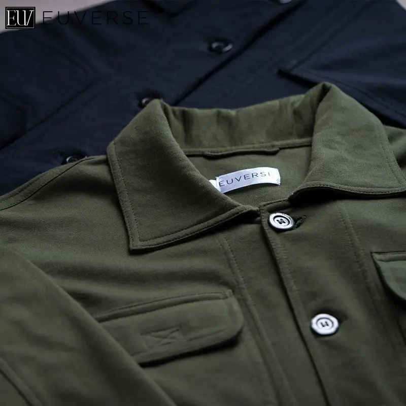 EUVERSE BUTTON UP JACKET | SHACKET JACKET FLEECE PRIA WANITA UNISEX ARMY GREEN BLACK KATUN BABY TERRY 7