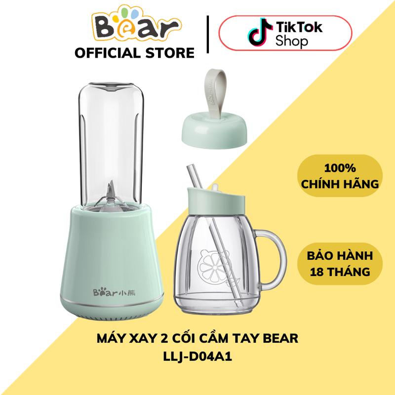 Máy xay sinh tố mini đa năng Bear LLJ D04A1, CS 200W, xay hoa quả trái cây đá viên, cối nhựa mang đi tiện lợi, Lưỡi Inox BH 18 tháng
