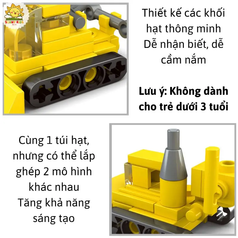 Đồ chơi lắp ráp mô hình xe Công Trường, 2 IN 1, chi tiết chắc chắn, đa dạng 16 mẫu xe mô hình đồ chơi - Sunny Kids 3