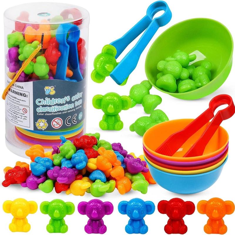 Counting Koala Toys Matching Game with Sorting Bowls, 1 Set Manipulatives Montessori Learning Toys, Color Classification and Sensory Game Set for Kids Play, Christmas Gift 1