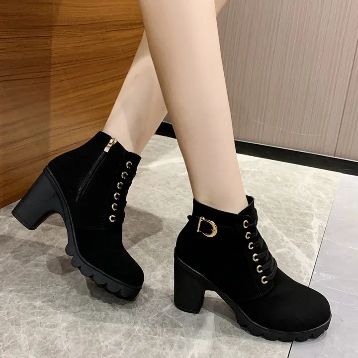Giày Bốt Nữ Hàn Quốc, Bốt Nữ Gót Vuông 6 Phân Cao Cấp Dây Kéo Thời Trang - GN323 Giày Boot Nữ Shoes