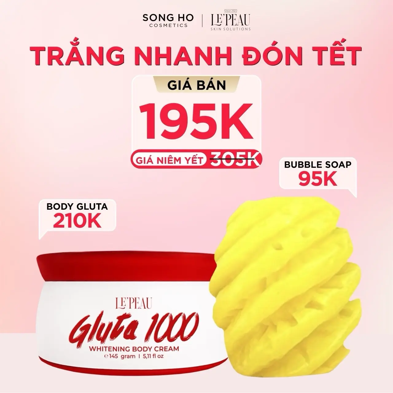 [COMBO Tiết Kiệm] Kem Dưỡng Da Body (145gr) + Xà Bông Tắm Trắng (65gr) - Skincare [LE'PEAU]