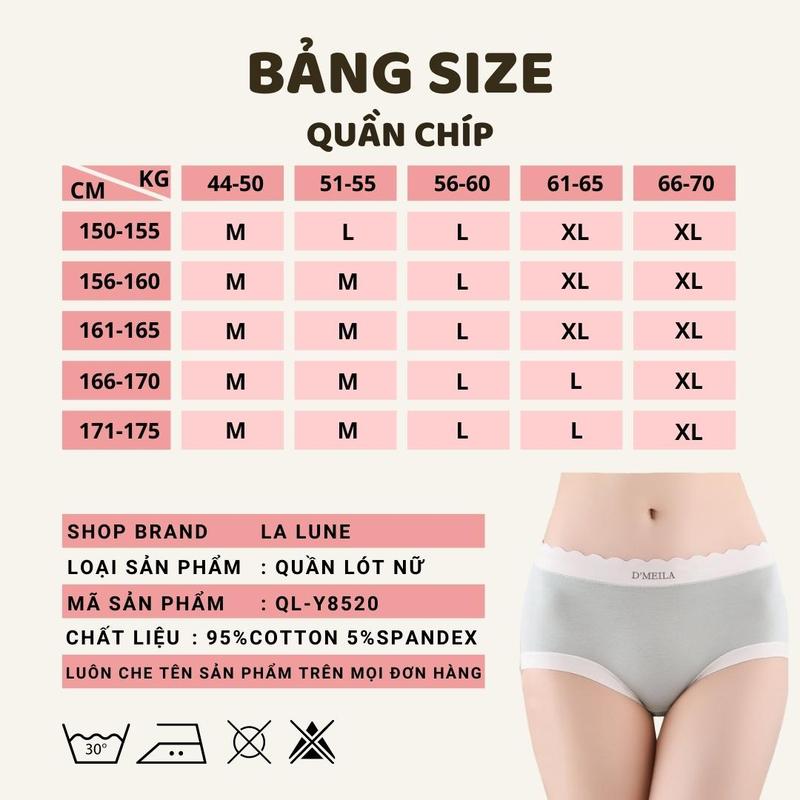 Set 6 quần lót nữ cotton trơn hình trái tim BRALUNE Mã 134 Women 1