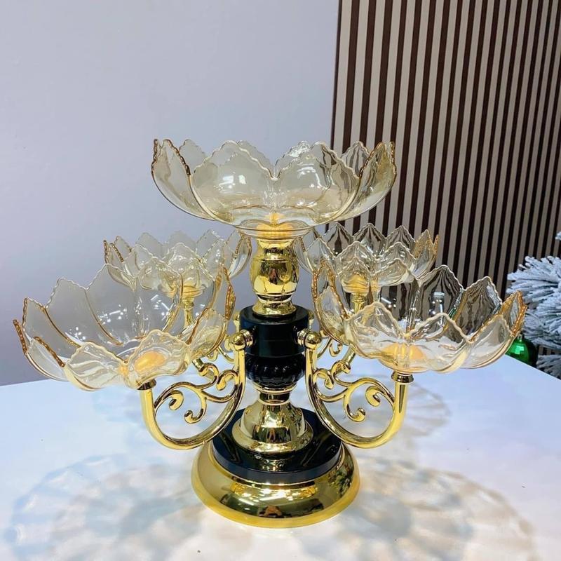 Khay Mứt Tết  5 Cánh Hoa Pha Lê đựnġ Bánh Kẹo, Hoa Quả, Hạt Dưa Tết Cổ Truyền  Phong Cách Châu Âu,  Xoay 360  độ, Nhựa Mika Trang TRí Đẹp Mắt