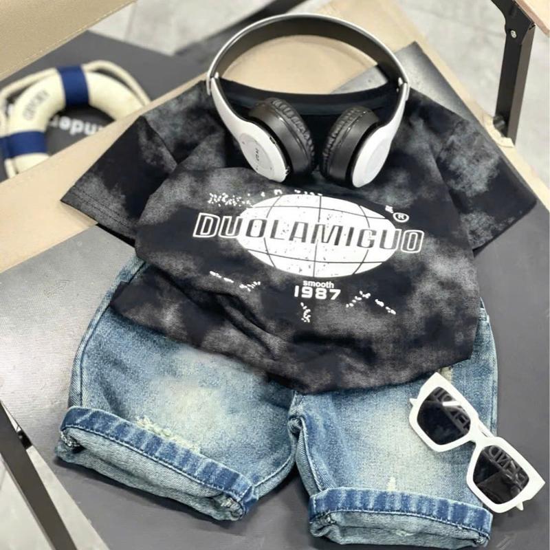 [Voikit] VB012 Set bộ cực chất cho bé trai áo cotton loang phối quần jean rách xước cho bé trai size từ 8-20kg 2