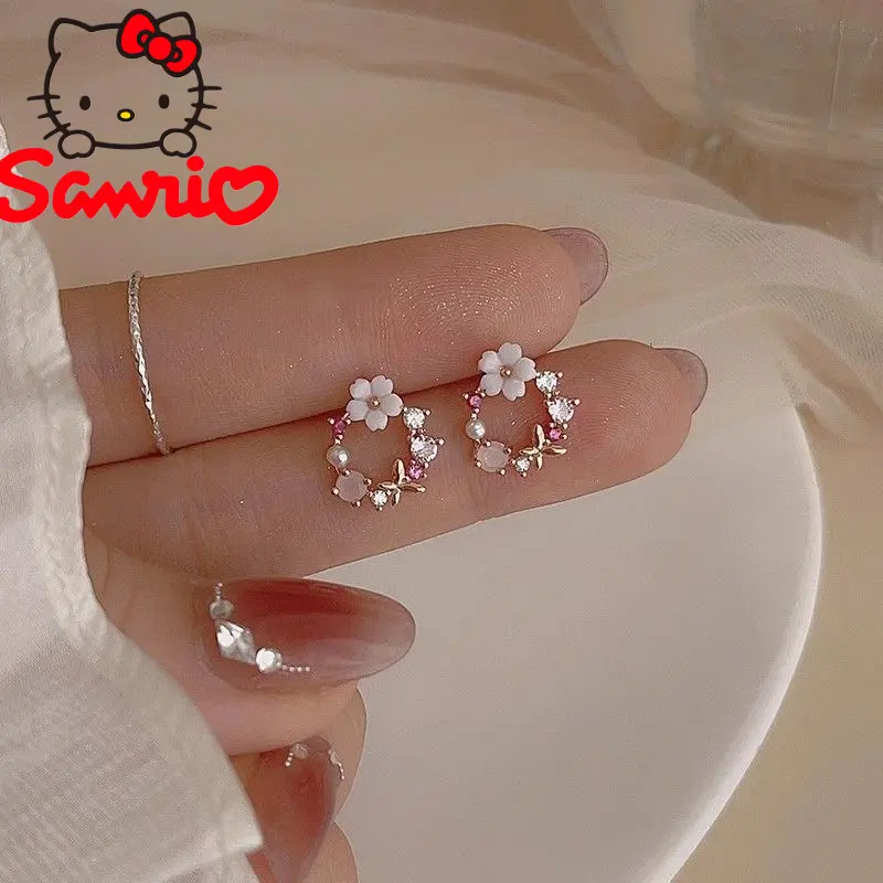Sweet Pink Flower Earrings for Women 2025 New Popular Fresh Mori Girl Heart Earrings Niche Butterfly Ear Jewelry