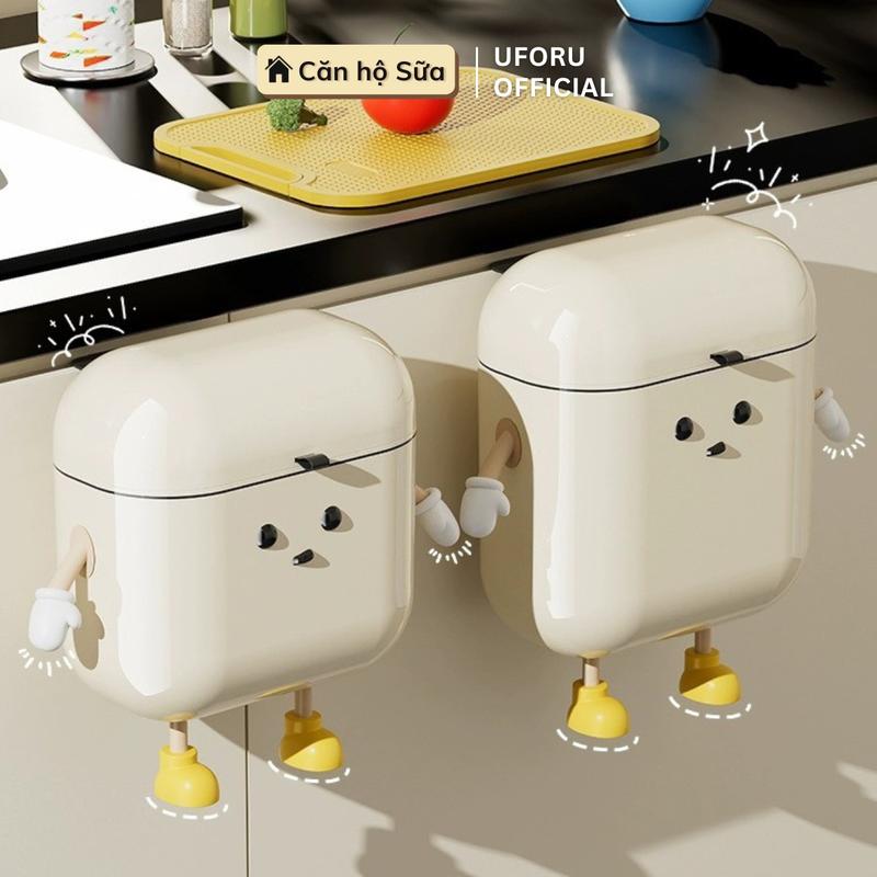 Thùng Rác Treo Tường Nhà Bếp Có Nắp Đậy Tiện Dụng UFORU Cho Gia Đình Màu Kem Tích Lớn 7L - 11L thung dung rac sang trong - Uf444 thùng rác