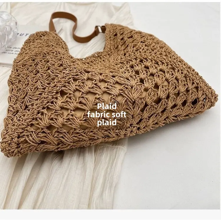 Túi Tote, Phong Cách Mới, Thiết Kế Khoét Lỗ Và Dệt, Chất Liệu Rơm Đi Biển, Dễ Phối Đồ, Đeo Một Bên Vai, Túi Sức Chứa Lớn 5